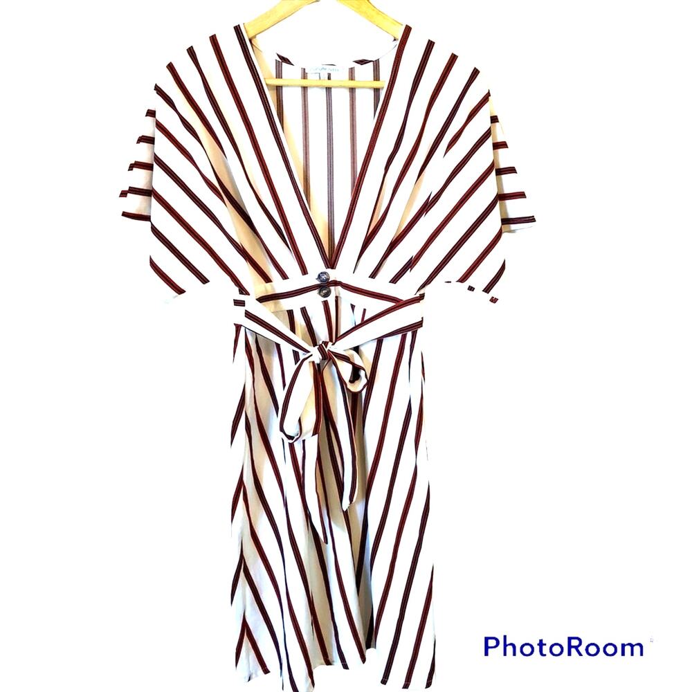 Charlotte Russe Striped MIDI Dress Women's Small Plunge Boho Dolman Sleeve